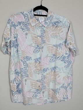 Sigrid Olsen Linen Button Up Shirt Size Small Tropical Leaf Coastal Beach Resort